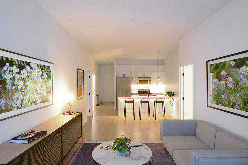 Alyssum pictured at evening from living area looking towards kitchen Alyssum